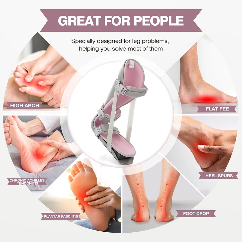 Medibot Sleeping Stretch Boot-Plantar Fasciitis Night Splint Leg Support Brace, Comfortable & Adjustable, Fits Right or Left Foot for Achilles Tendonitis, Heel, Bone Spurs(Grey shell Pink lining M) - Image 3